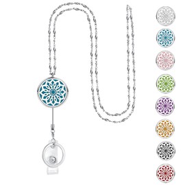 USANGERS Retractable ID Badge Holder Retractable Lanyards for ID Badges Keys Women Teacher Lanyard Necklace Cute Nurse Badge Reel Diffuser Office Work Jewelry Silver Badge Lanyards for Women Flower
