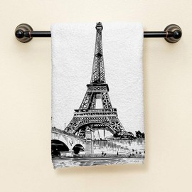 HGOD DESIGNS Eiffel Tower Hand Towels,Vintage French Paris Eiffel Tower Cityscape Art Design 100% Cotton Soft Bath Hand Towels for Bathroom Kitchen Hotel Spa Hand Towels 15"X30"