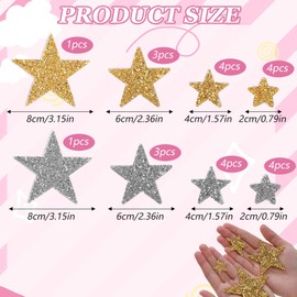 Tyqour Pack of 24 star iron-on patches, rhinestone star patches for iron-on, gold silver star patches for iron-on, 8/6/4/2 cm, glitter star iron-on transfers for textiles, T-shirt, DIY backpack