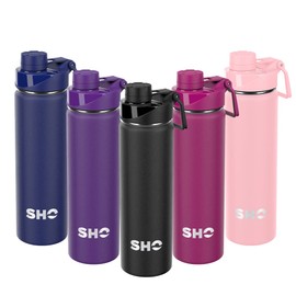 SHO Stainless Steel Sports Water Bottle - Leak Proof, BPA Free, No Sweat, Vacuum Insulated Double Walled Metal Flask - 12 Hours Hot 24 Hours Cold (660ml Jet Black)