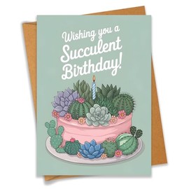 PEONYNFOX Wishing You A Succulent Birthday Card for Cactus Lovers Family Best Friend Girlfriend Boyfriend Colleague - Size 6.3"x4.7" Blank Inside with Kraft Envelope