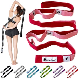 METEOR Stretching Strap (Non-Elastic 10-Loop) – Leg Stretcher Yoga Strap with Carry Bag for Flexibility, Physical Therapy, Rehab Exercise, and Pilates Training, Pink