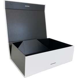 PACK2PACK Premium Foldable Gift Box with Pull-Up Ribbon | Collapsible Box with Magnetic Closure | Weddings, Bridal Showers, Corporate Gifts | 100% Recycled Paper (Medium-Large, Black/White)