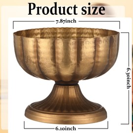 Ninehaoou 4 Pcs Distressed Gold Metal Compote Bowl Compote Vase Centerpieces for Table Pedestal Vase for Wedding Birthday Party Anniversary Indoor Outdoor Activity, 8" Diameter