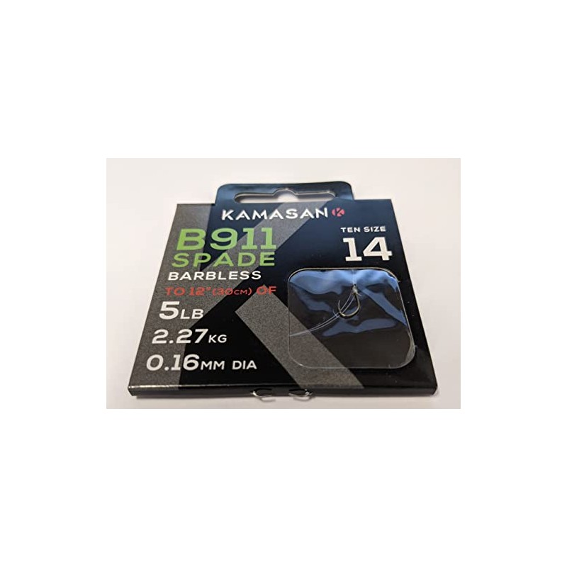 KAMASAN B911 BARBLESS SPADE FISHING HOOKS TO NYLON SIZE 14
