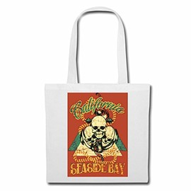 CALIFORNIA SEA SIDE BAY SKULL BIKERSHIRT GOTHIC BIKE CLUB MC MOTORCYCLE CHOPPER CUSTOM MOTORCYCLE MOTORCYCLE MEETING CLUB MEETING SHOPPER BAG SCHOOL BAG GYM BAG IN WHITE, White