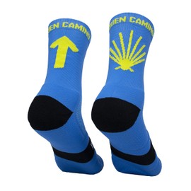 PERRO LOCO CLOTHES Camino de Santiago Anti Blister, Anti-Odor, Compression, Breathable Socks, blue, 46 - 48