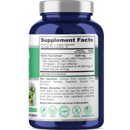 NusaPure Green Tea 20:1 Extract, 1200 mg Equivalent to 24000mg, 180 Vegan Capsules, 50% EGCG, 98% Polyphenols, 80% Catechins