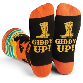 Lavley Giddy Up Cowboy Socks - Funny Novelty Socks for Men and Women Who Love Ranch Life and Horses - Fun Gift for Cowboys and Rodeo Fans - One Size Fits Most