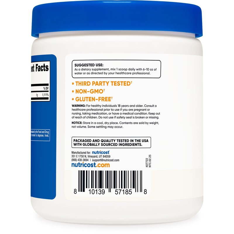 Nutricost Pure Ascorbic Acid Powder (Vitamin C) 1LB