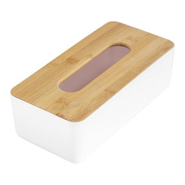 White Rectangle Tissue Box Cover Holder Wooden Lid Home Bathroom Desk Office