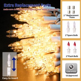 TWINGLEHOME Ultra-Bright Connects End to End Warm White Christmas Mini Light 300L 63.8Ft(2Sets-Each 150L)UL Listed Incandescent Bulb String Light for Indoor Outdoor Holiday Garden Christmas Tree Decor
