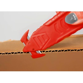 T TOVIA Safety Box Cutter Knife of Recessed Concealed Stainless Steel Blade, Package Opener Plastic Cutter for Box, Carton, Shrink Wrap, Plastic Straps,10pcs RED