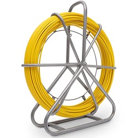 Fish Tape Fiberglass 425FTx 1/4 inch(130Mx6MM) Fish Tape Duct Rodder Puller,Electrical Fishtape Tool Rod with Durable Steel Reel Stand Through Wall Pipe Length Marking in Meter