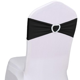 Fbewom Spandex Black Chair Sashes Bows 30 Pack Black Sashes for Chairs Universal Elastic Chair Sashes Bands with Heart Buckle Slider for Banquet Wedding Party Decorations