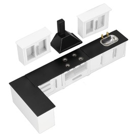 7 Pieces Dollhouse Furniture Set Miniature Kitchen Cabinet 1:12 Scale Modern Kitchen Set Models DIY Decoration Accessories for Dollhouse