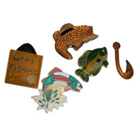 5-Piece Fish & Hook Father's Day Gone Fishing Trip Lapel Pin or Hat Pin & Tie Tack Set with Clutch Back by Novel Merk