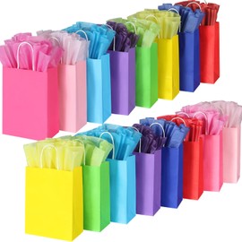 BLEWINDZ 32 Pieces Gift Bags with 32 Tissues, 8 Colors Party Favor Bags with Handles, Rainbow Gift Bag for Wedding, Birthday, Party Supplies and Gifts