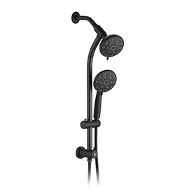 High Pressure 48-Settings Shower Head with Handheld Shower,Drill-Free 3-Way Diverter for Easy Reach,Adjustable Height Slide Bar Dual Shower Head Combo Set - Matte Black