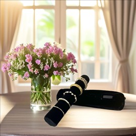 UnionPlus Velvet Jewelry Roll Bag for Brackets Bangles Watches, Great Jewelry Organizer for Travel, Black