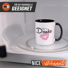 NICE-PRESENTS Tasse - Einfach nur Danke - Schwarz - Lustige Kaffeetasse, Geschenk für Kollegen, Freunde, Familie, Lehrer, Kaffee-Teebecher, 300 ml, Keramik, beidseitig Druck, Dankeschön-Tasse