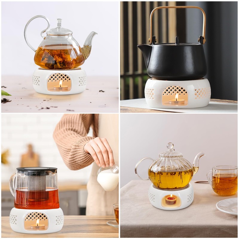 Buwico Teapot Warmer, Ceramic Tea Warmer with Cork Cushion, Candle