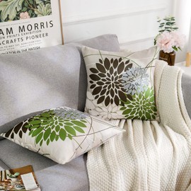 RYBornament Cushion Cover 50 x 50 cm Brown and Green Cushion Cover Geometric Flowers Cushion Modern Abstract Cushion Cover Set of 2 Linen Cushion Covers for Living Room Garden Cushion Decor