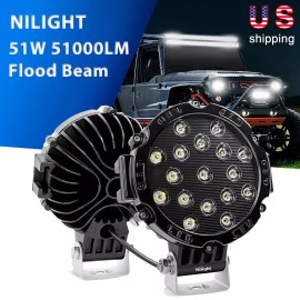 Nilight Led Work Light  Bar 2PCS 7" inch 51W Spot Round Offroad Lights Fog Lamps