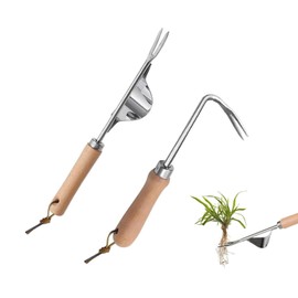 QhgPnt 2PCS Garden Weeding Tool, Hand Weed Remover Tool, Stainless Steel Manual Weeder, Weed Puller with V-Shape Hook, Manual Gardening Weed Picker Tool for Patio Crack Lawns