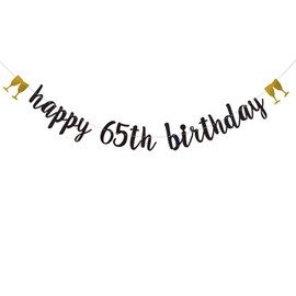Happy 65th Birthday Banner,Pre-Strung, 65TH Birthday Party Garlands Bunting Sign Photo Props Backgrounds,65 Years Old Birthday Party Decorations Supplies,Letters Black,ABCpartyland