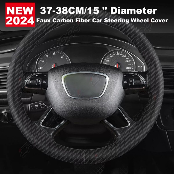 CHUSYYRAY Leather Faux Carbon Fiber Style 15" Car Steering Wheel