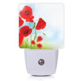 Oeaskly Red Poppy Flower Night Light,Plug into Wall Night Lights 0.5W Sleep Friendly for Boys Girls Led Night Light Dusk to Dawn Sensor Nightlight for Stairway/Hallway/Kitchen
