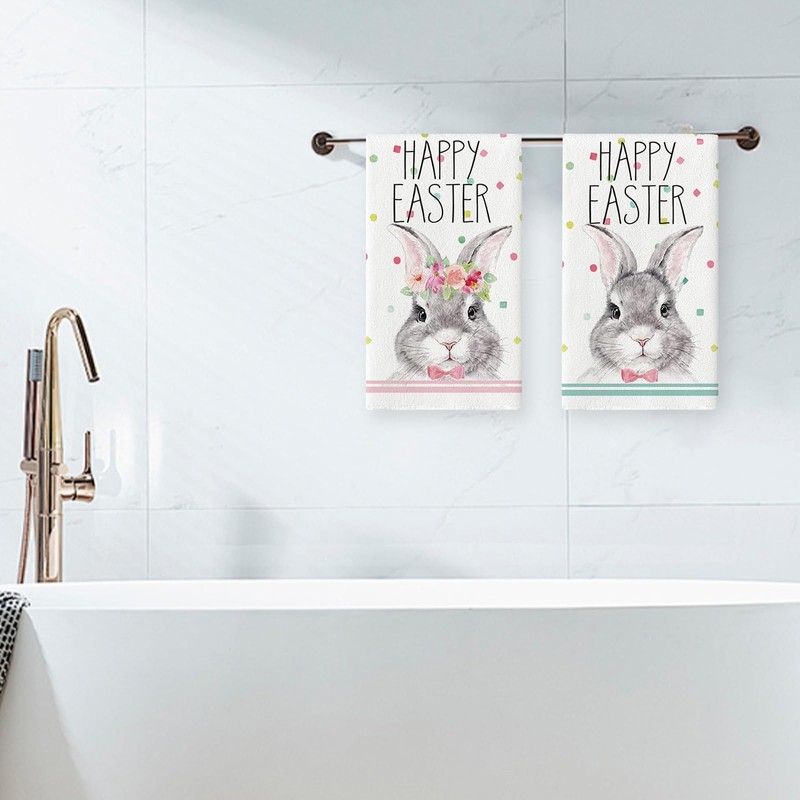DIELIANHUA 2 x Happy Easter Tea Towels, Happy Easter Tea
