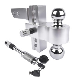 AKWH Adjustable Trailer Hitch Fits 2-inch Receiver, 6-Inch Drop/Rise, Solid Tube Hitch -12,500 LBS for Heavy Duty Truck with Double Stainless-Steel Locks, Silver