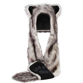 SATINIOR Wolf Faux Animal Hoods Hat Furry Hat Mittens Gloves Scarf Paws Ears Wolf Accessories (White and Black)