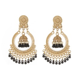 Pearl Hollow Circle Bead Tassel Dangle Drop Earrings for Women Girls Boho Retro Indian Jhumki Bell Lightweight Dangling Flower Round Disc Stud Hypoallergenic Fashion Jewelry Gifts (Black)