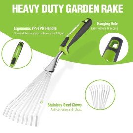 WORKPRO 16" Hand Rake Heavy Duty Stainless Steel Garden Rake with Soft Handle