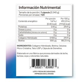 Biotina Orgnica 120 Cpsulas De 300 Mcg Suplemento Bio C300 Primetech De Alta Pureza Con Colageno Hidrolizado, Fortalece Piel, Cabello Y Uas, Sin Sabor