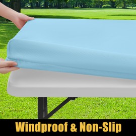 Smiry Rectangle Picnic Table Cloth, Waterproof Elastic Fitted Tablecloths for 5 Foot Tables, Washable Polyester Table Cover for Camping, Indoor and Outdoor (Light Blue, 30"x60")