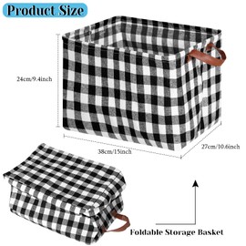 Boao 4 Pcs Buffalo Plaid Storage Baskets Black and White Bins Large Checkered Fabric Box with Handle Household Foldable Organizer Containers for Bathroom Bedroom(Simple Style)