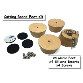 Maple Wood Cutting Board Feet Kit - Wood cutting board feet with silicone rubber feet - Raised Chopping Board feet