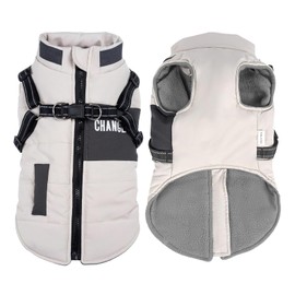 EOAMGO Dog Coat, Waterproof Dog Coat with Harness, Warm Coats & Jackets for Small Medium Large (White, XL)