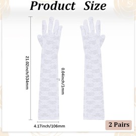 CABODYALS 2 Pairs White Long Elegant Lace Gloves Opera Vintage Floral Pattern Tea Party Sheer Tulle Gloves Sun Protective Arm Elbow Length for Women Evening Party Wedding Ceremony Costume Accessories