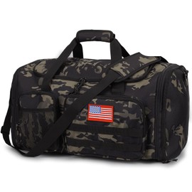 Tactical Duffle Bag For Travel Expandable 52L Large Duffle Bag For Men Gym Duffel With Wet Pocket Multi-Functional Carry On Bags Weekender Overnight Bag Organizer Duffel Bag For Travel