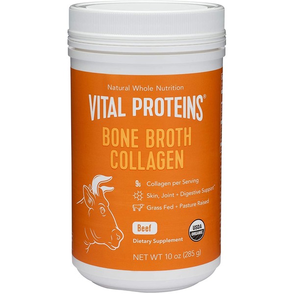 Vital Proteins Organic, Grass-Fed Beef Bone Broth Collagen, 10 oz Canister - Natural Amino acids + hyaluronic Acid for Joint Health