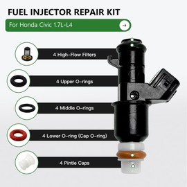 JRSHOME Fuel Injector Repair Kit with O-Rings Filters Seals Caps (4 Sets) for 2002 Honda CR-V Base Sport Utility 4-Door 2.4L 2354CC 144Cu. In. l4 GAS DOHC Naturally Aspirated