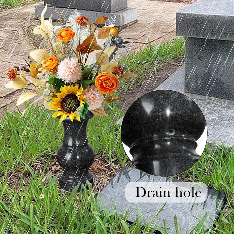 Cemetery Vase, Turned Round Granite Grave Vase Memorial Stone Vases