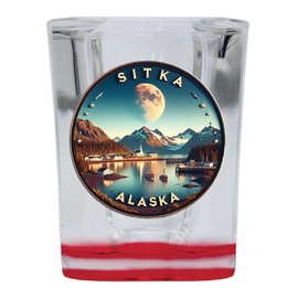R and R Imports Sitka Alaska Souvenir Destination 2 Ounce Shot Glass Square Red Base 2-Pack