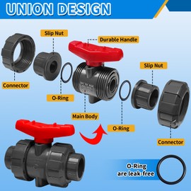1-1/4 Inch True Union Ball Valves Kit, UPVC Full Flow Ball Valves Set, Heavy Duty PVC Union Ball Valves with Slip Socket Full Port, for Various Water Control System