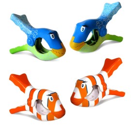 Paifeancodill Creative Beach Towel Clips, 4 Pcs Clownfish Towel Clips for Beach Chairs Plastic Lounge Chair Towel Clips, Beach Chair Clips, Pool Clips for Lounger, Lounge Chair(Blue+Orange Clownfish)